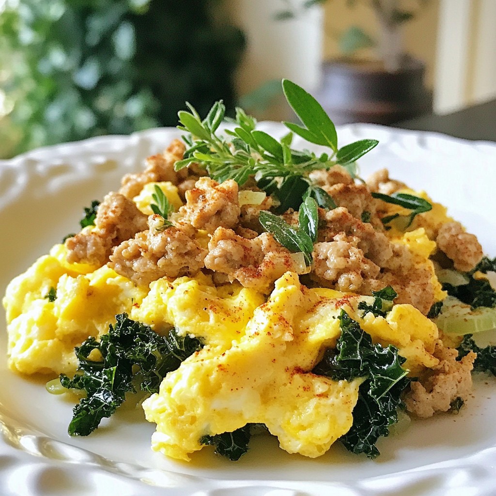 Protein Breakfast Turkey Sausage and Kale Scramble Recipe
