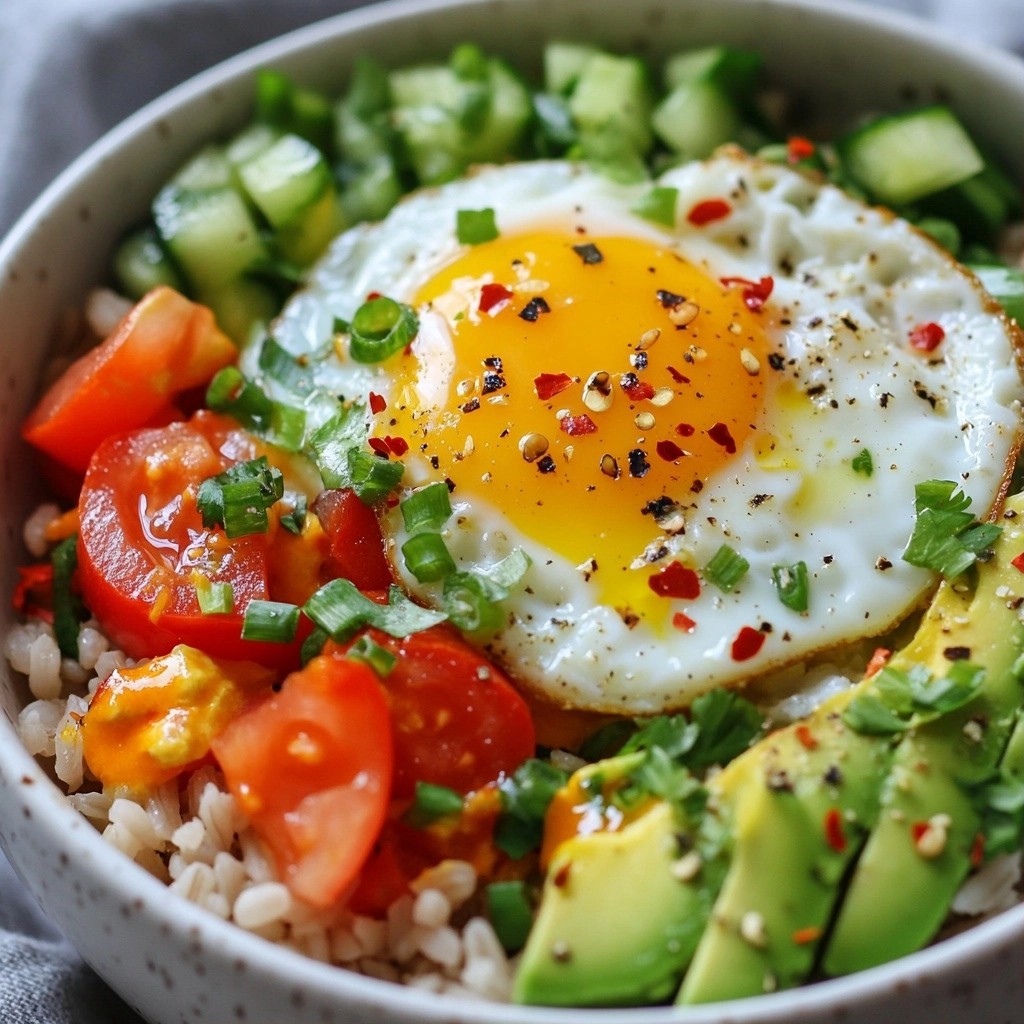 Quick Breakfast Egg and Avocado Rice Bowl Delight