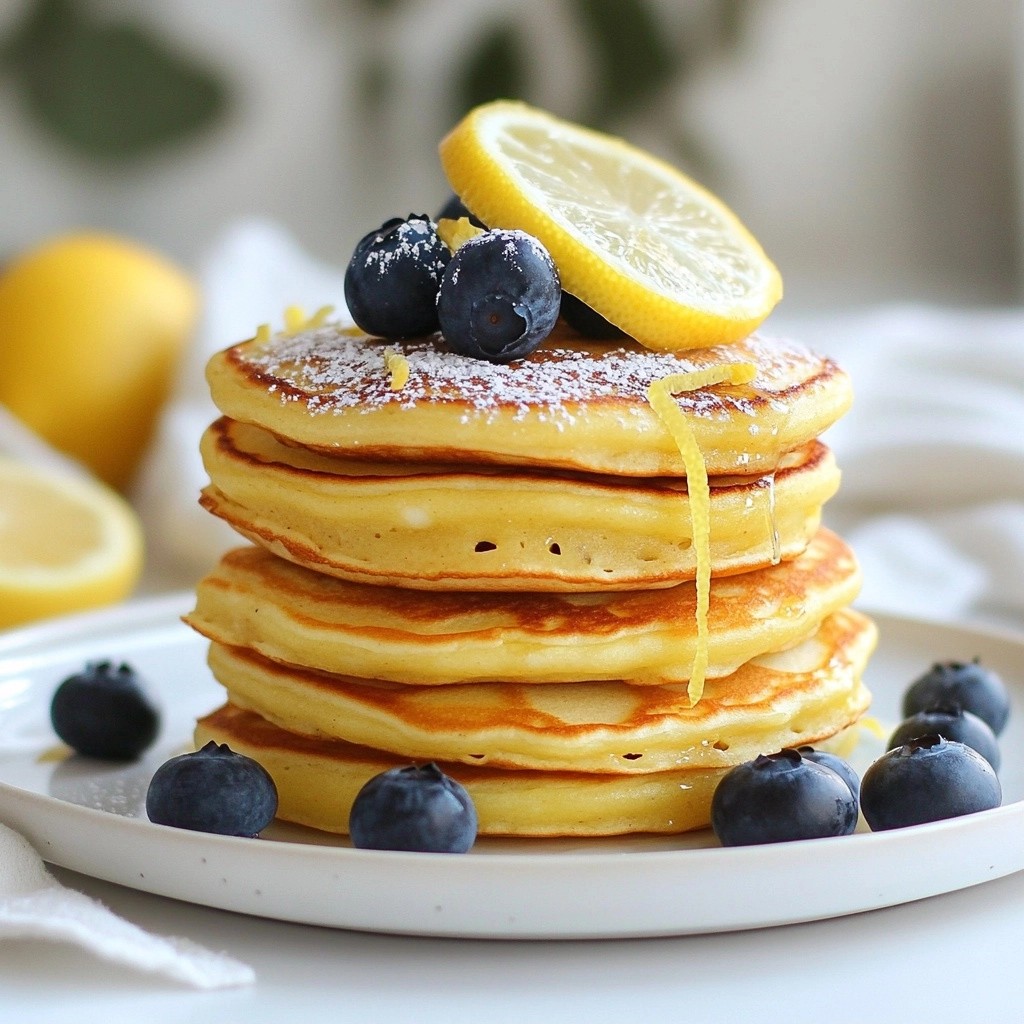Fluffy Breakfast Lemon Ricotta Pancakes with Blueberries