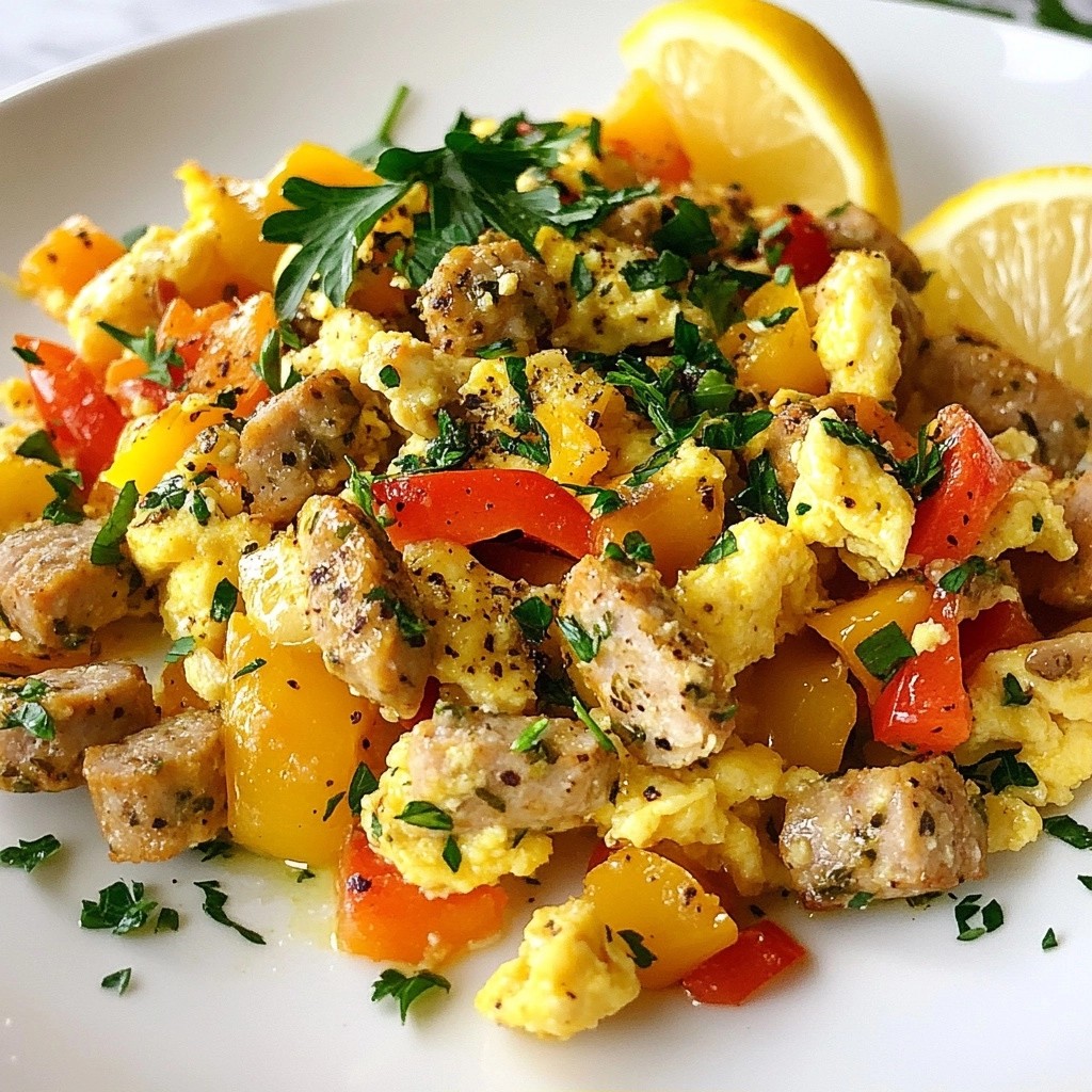 Brunch Lemon Herb Chicken Sausage Scramble Delight