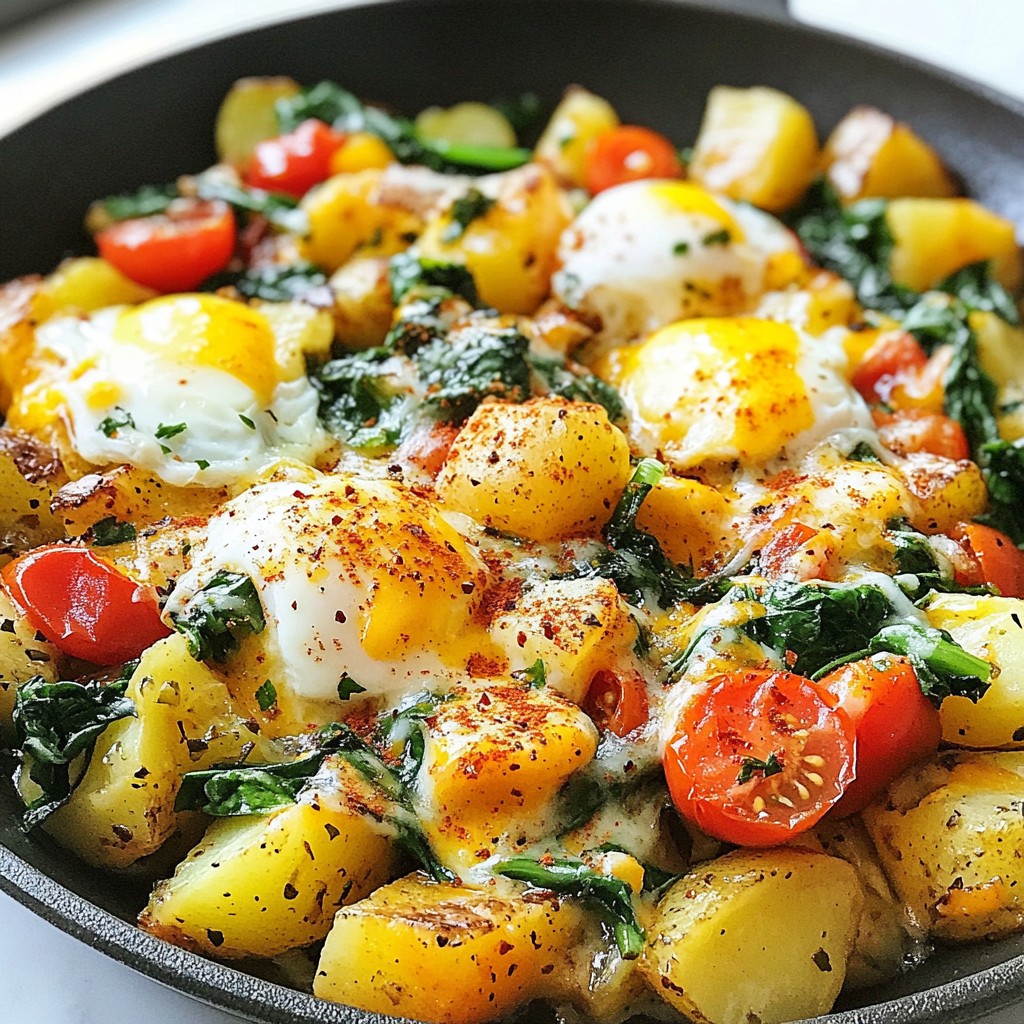 Quick Breakfast Cheesy Veggie Skillet Hash Delight