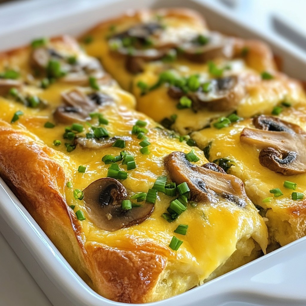 Make-ahead breakfast Mushroom and Swiss Egg Bake Delight