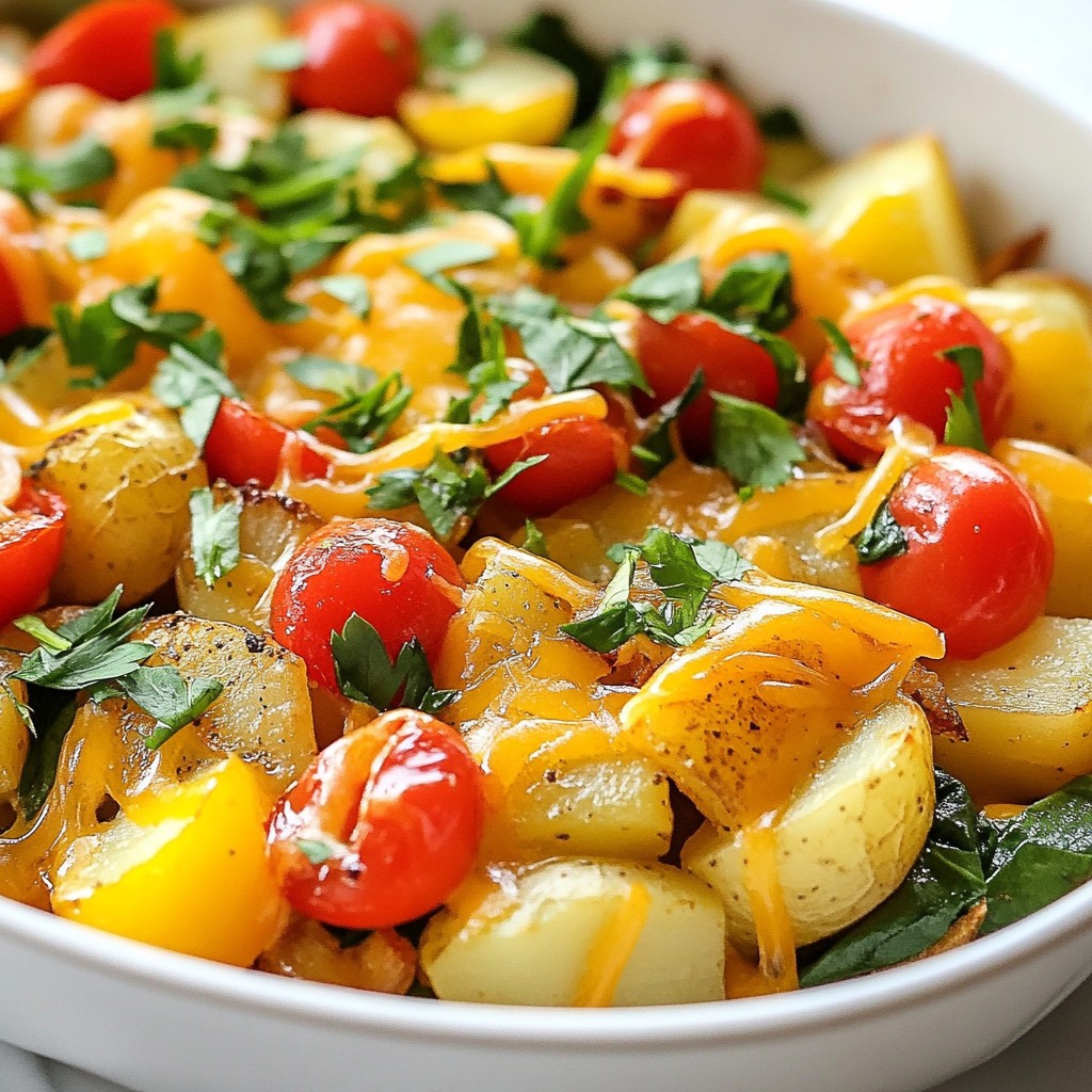 Quick breakfast Cheesy Veggie Skillet Hash Delight