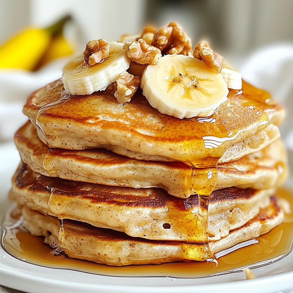 Fluffy Pancakes Banana and Walnut Stack Delight