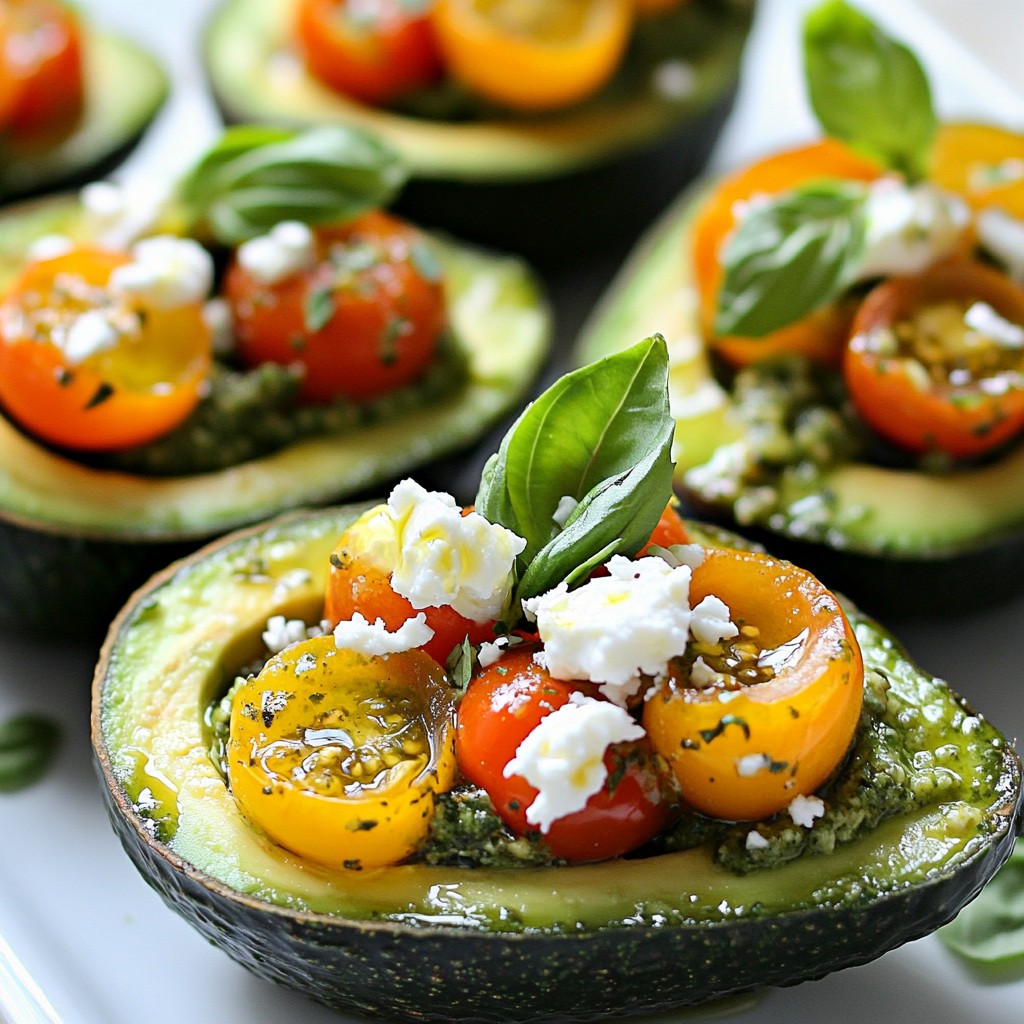 Brunch Pesto and Tomato Stuffed Avocados Delight