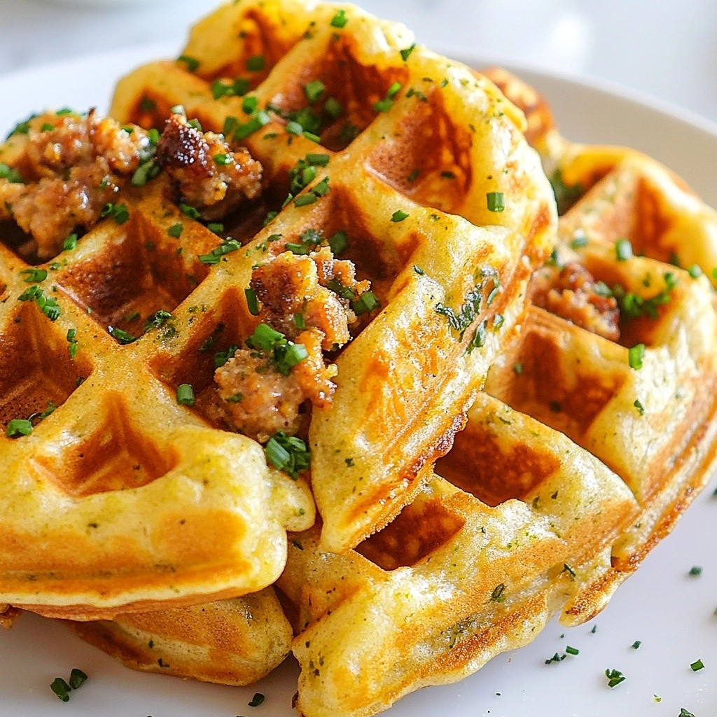 Brunch Savory Herb Waffles with Chicken Sausage Delight