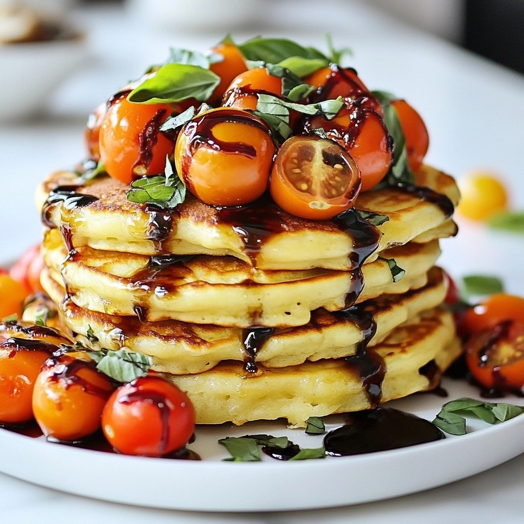 Savory Pancakes with Tomato Basil Topping Delight