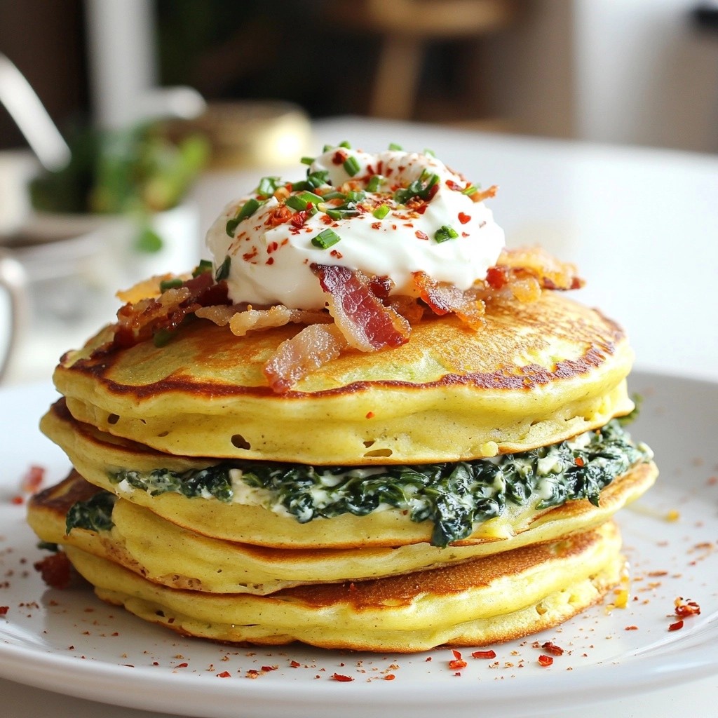 Savory Pancakes with Creamy Spinach Turkey Bacon Delight